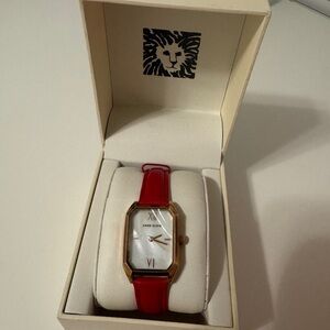 Anne Klein Red Leather Strap with Gold Buckle